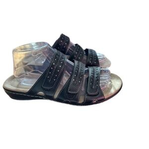 SOLANZ Kiki‎ Black Leather Comfort Sandals Women's Size 10 Adjustable Straps